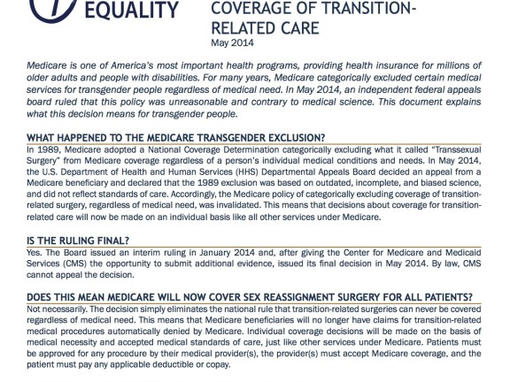 Fact Sheet on Medicare Coverage of Transition Related Care 2014